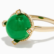 14K Yellow Gold Jade and Diamond Cabochon Compass-Set Ring