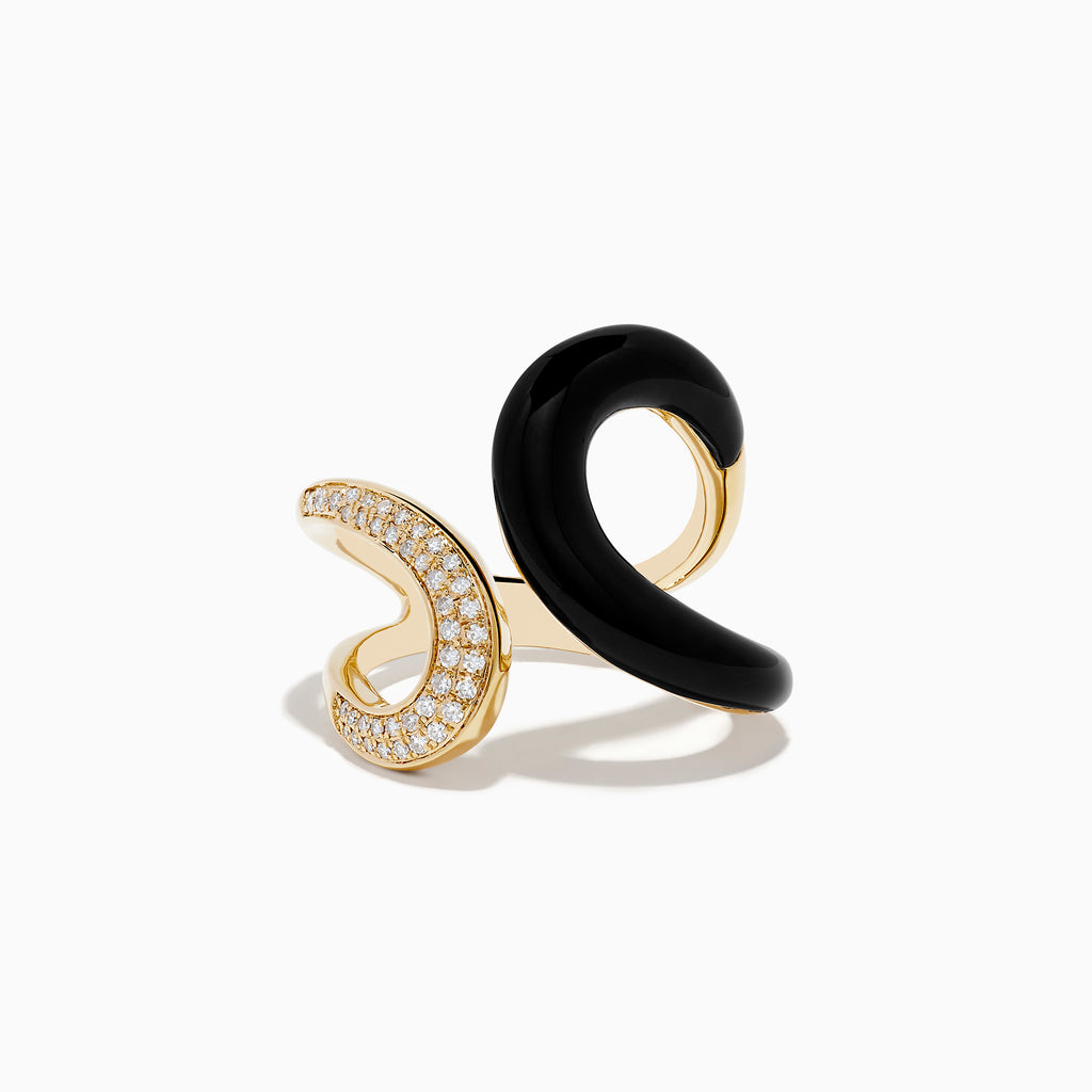 Effy 14K Yellow Gold Onyx and Diamond Swirl Ring