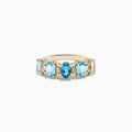 The 14K Yellow Gold London, Sky & Blue Topaz and Diamond Ombre Ring showcases alternating oval-cut blue topaz gemstones with diamonds set in a row along the band, displayed on a plain white background.