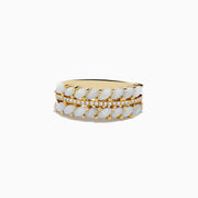 The Aurora 14K Yellow Gold Opal and Diamond Ring showcases elegant yellow gold with sparkling diamonds and opal accents for a timeless, radiant look.