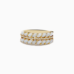 The Aurora 14K Yellow Gold Opal and Diamond Ring showcases elegant yellow gold with sparkling diamonds and opal accents for a timeless, radiant look.