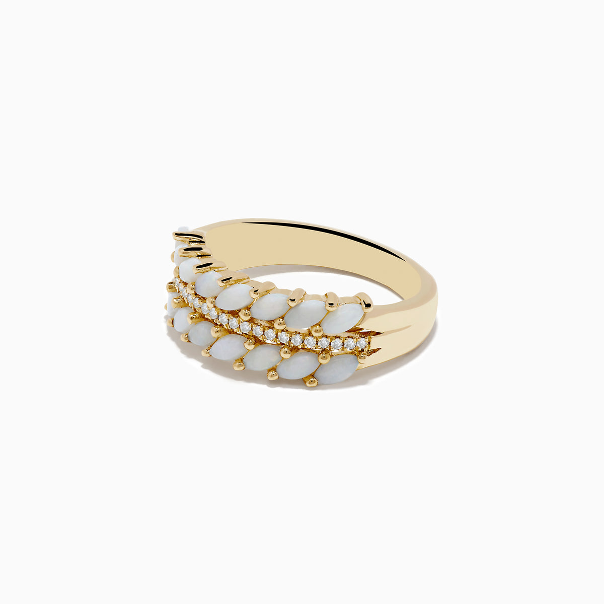 The Aurora 14K Yellow Gold Opal and Diamond Ring showcases elegant yellow gold with sparkling diamonds and opal accents for a timeless, radiant look.