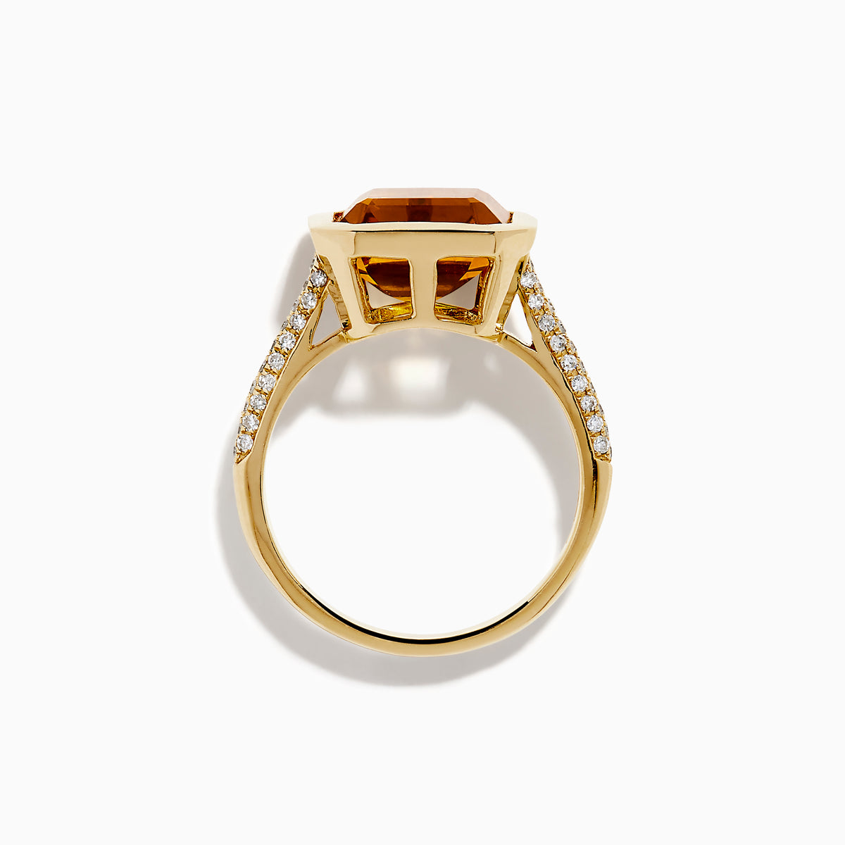 The Sunset 14K Yellow Gold Citrine and Diamond Ring showcases a large square-cut citrine center and small diamonds along the band, displayed on a plain white background.