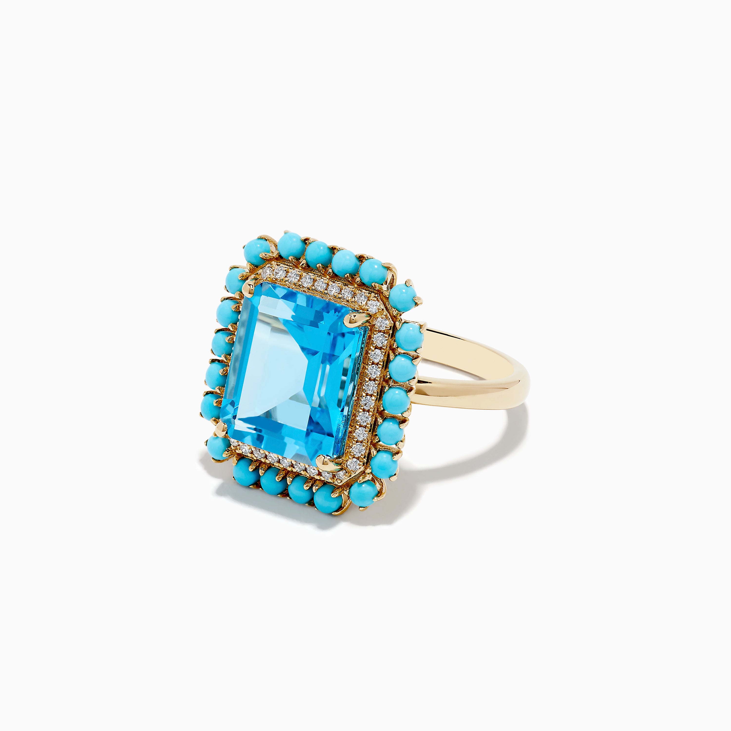 Effy 14K Yellow Gold Blue Topaz, Tuquoise and Diamond Ring