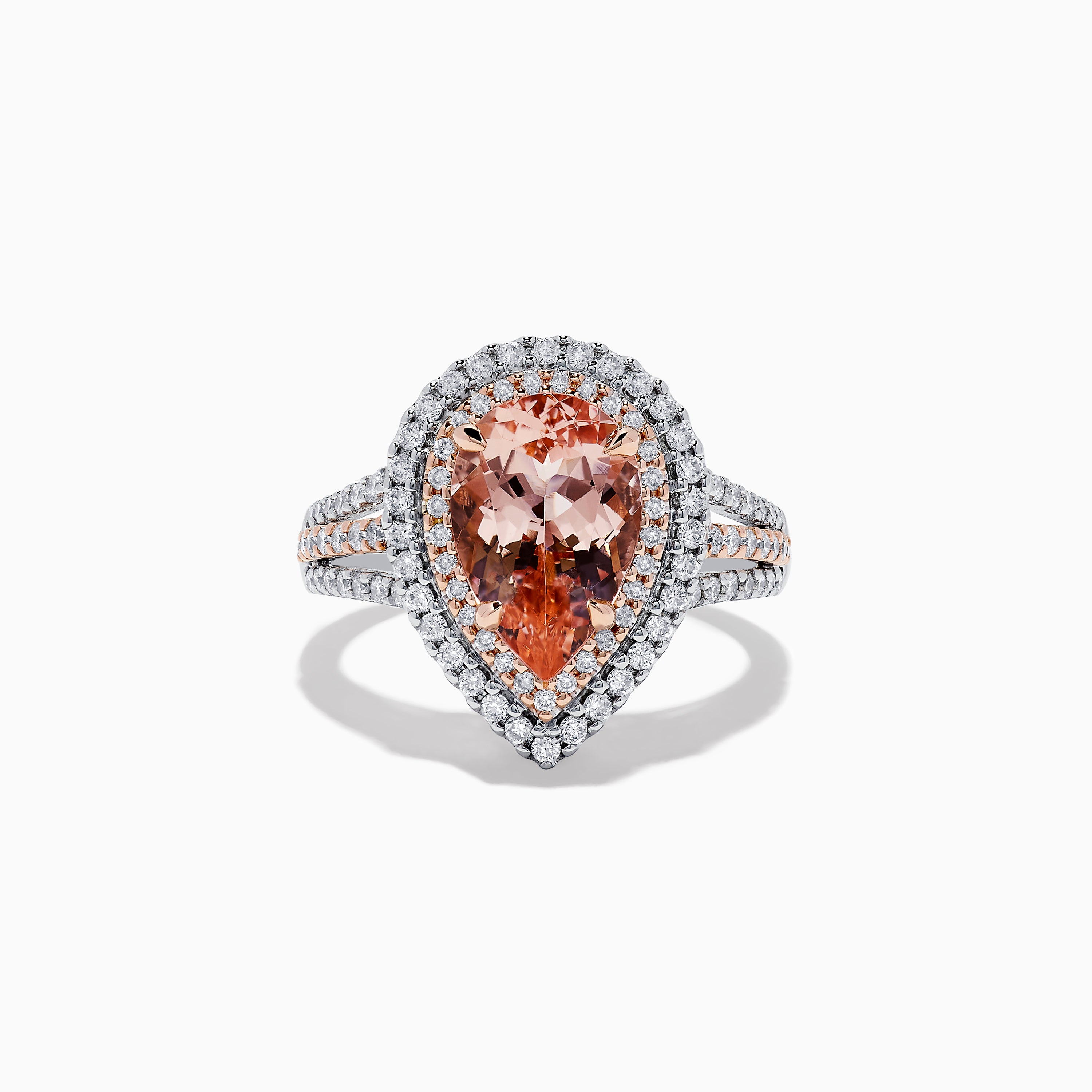 14K Two-Tone Gold Pear Shaped Morganite and Diamond Cocktail Ring ...