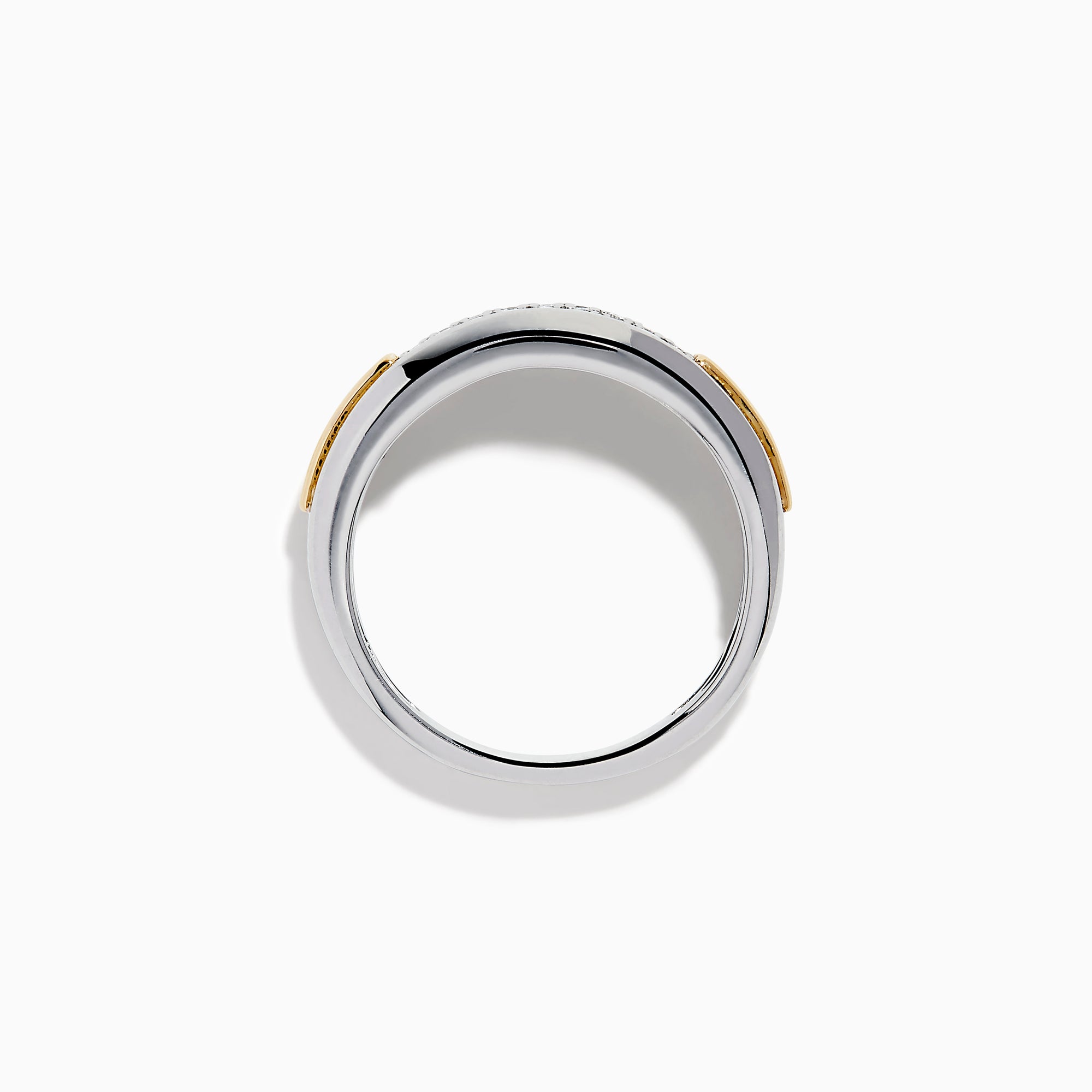 The Men's 925 Sterling Silver 14K Yellow Gold Diamond Band features a polished silver band with rows of small center-set diamonds and 14K yellow gold accents on the sides.