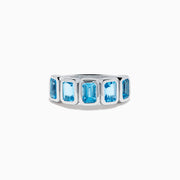 Sterling Silver Blue Topaz Five-Stone Emerald-Cut Bezel-Set Ring