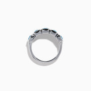 Sterling Silver Blue Topaz Five-Stone Emerald-Cut Bezel-Set Ring