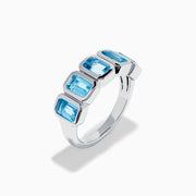 Sterling Silver Blue Topaz Five-Stone Emerald-Cut Bezel-Set Ring