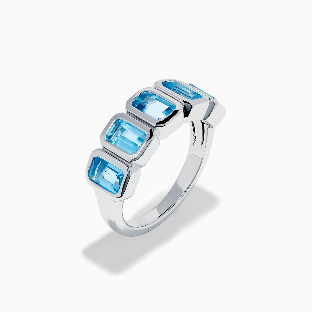 Sterling Silver Blue Topaz Five-Stone Emerald-Cut Bezel-Set Ring