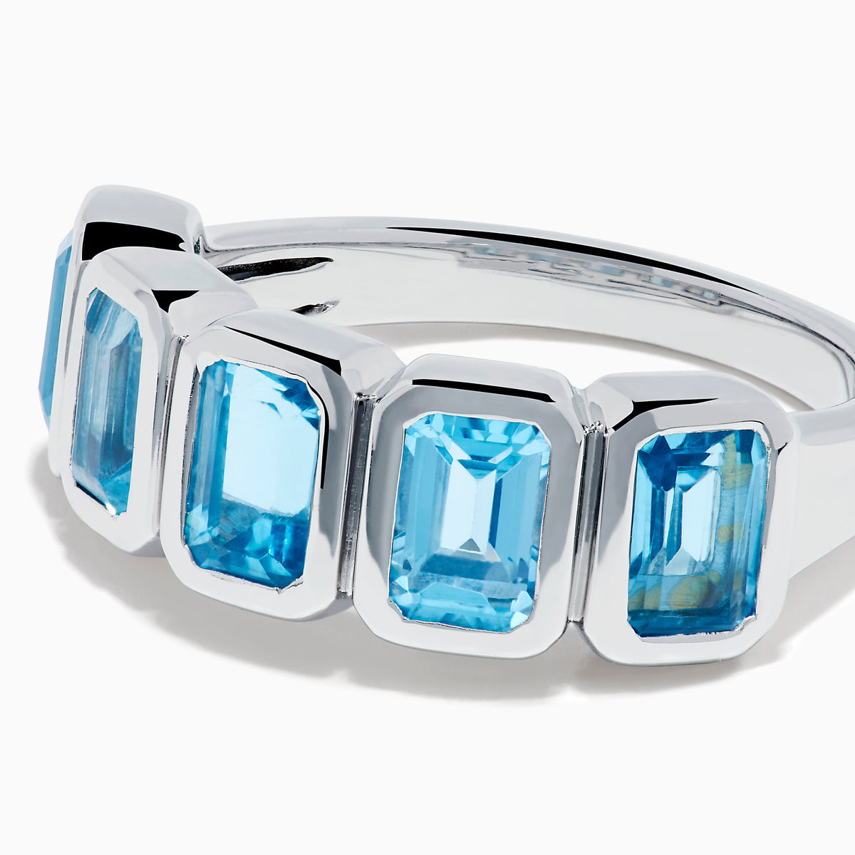 Sterling Silver Blue Topaz Five-Stone Emerald-Cut Bezel-Set Ring