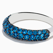 The 925 Sterling Silver London Blue Topaz Wedding Band features two rows of sparkling blue topaz gemstones, beautifully presented on a white background.