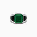 Mens 925 Sterling Silver Malachite and Onyx Ring showcases a large rectangular malachite center, accented by black onyx on both sides.