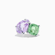 Sterling Silver Green and Pink Amethyst Two-Stone Ring