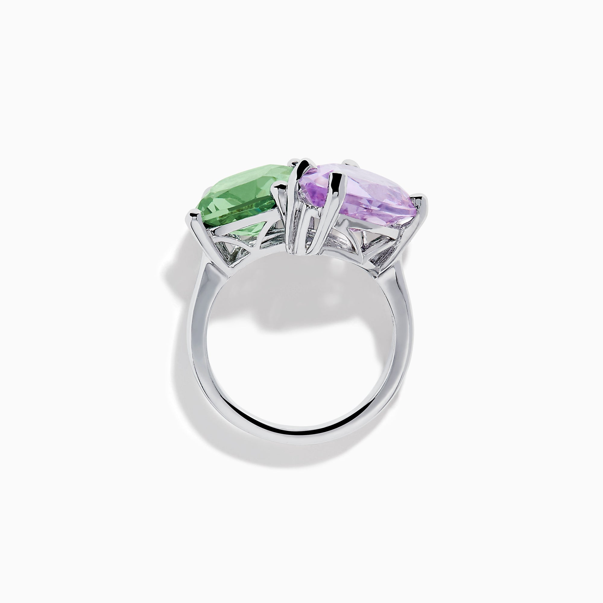 Sterling Silver Green and Pink Amethyst Two-Stone Ring