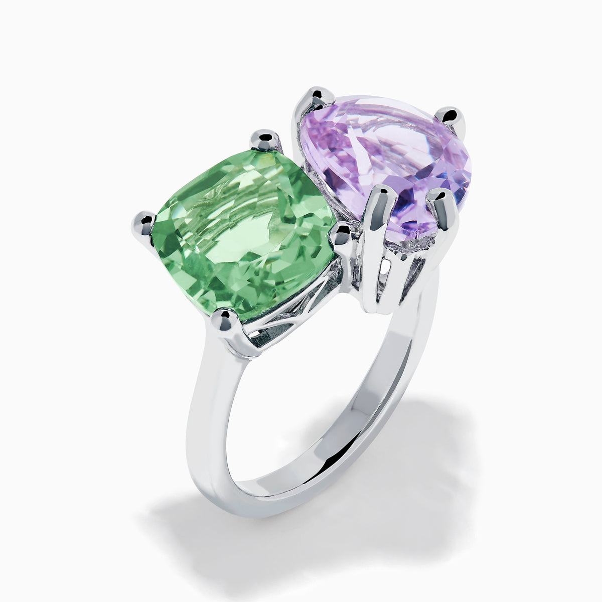 Sterling Silver Green and Pink Amethyst Two-Stone Ring
