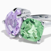 Sterling Silver Green and Pink Amethyst Two-Stone Ring