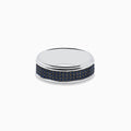 The Mens 925 Sterling Silver Black Sapphire Band Ring features a wide sterling silver band with a central row of black sapphires, creating an elegant mens ring displayed against a plain white background.
