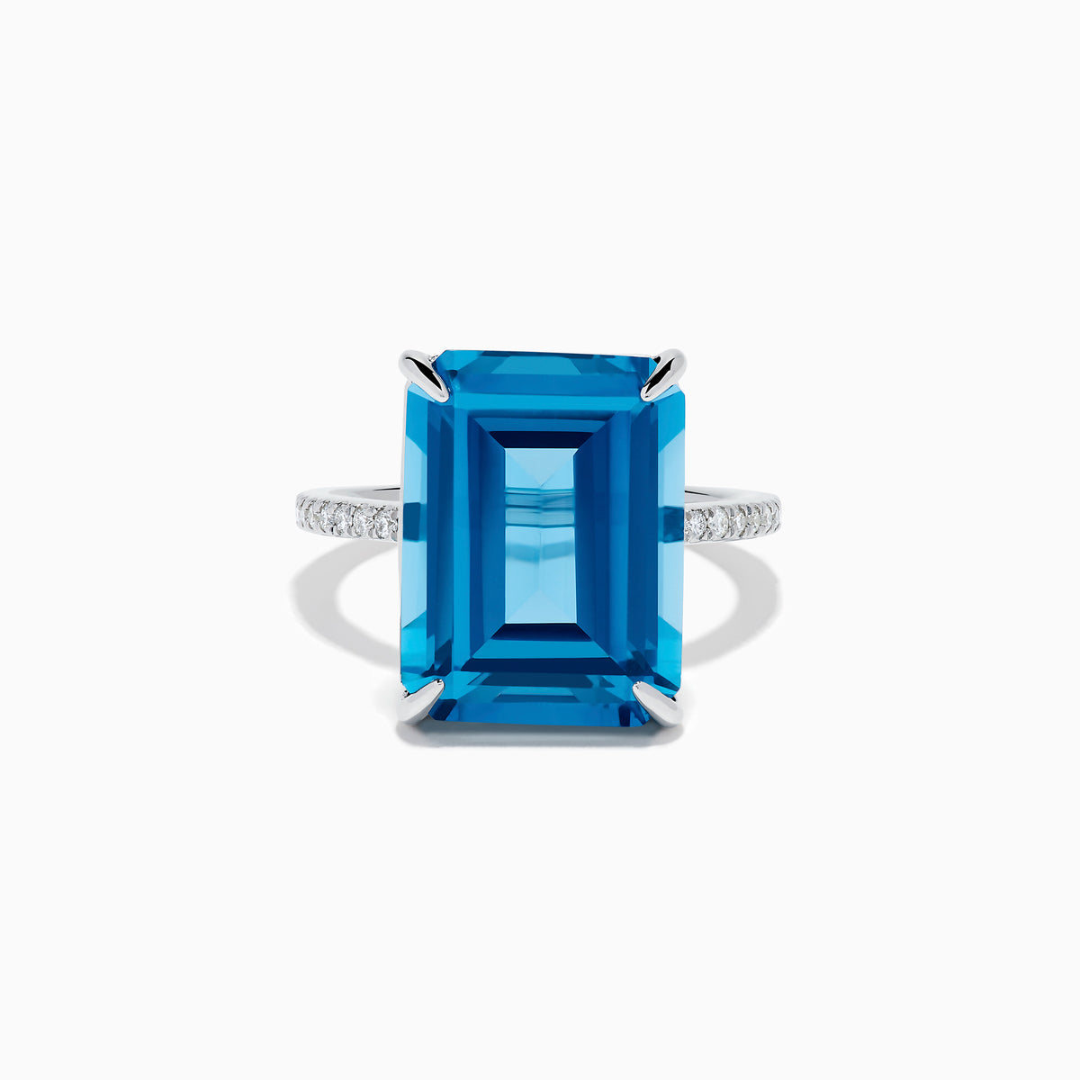 Sterling Silver Blue Topaz and Diamond Emerald-Cut Solitaire Ring