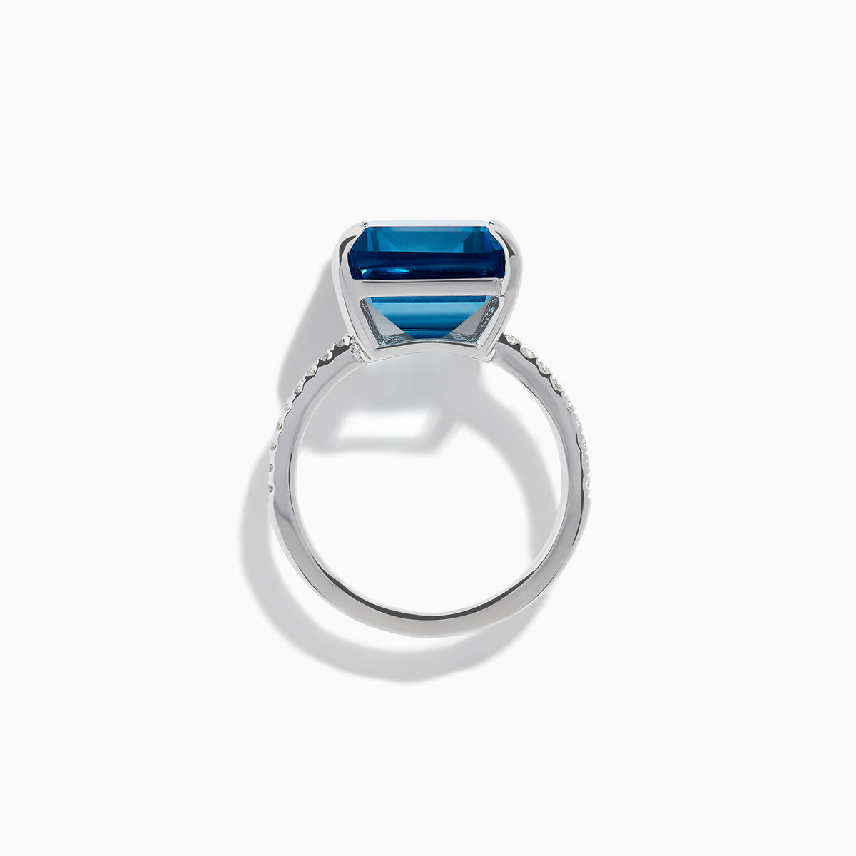 Sterling Silver Blue Topaz and Diamond Emerald-Cut Solitaire Ring