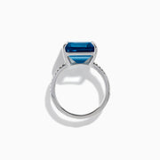 Sterling Silver Blue Topaz and Diamond Emerald-Cut Solitaire Ring