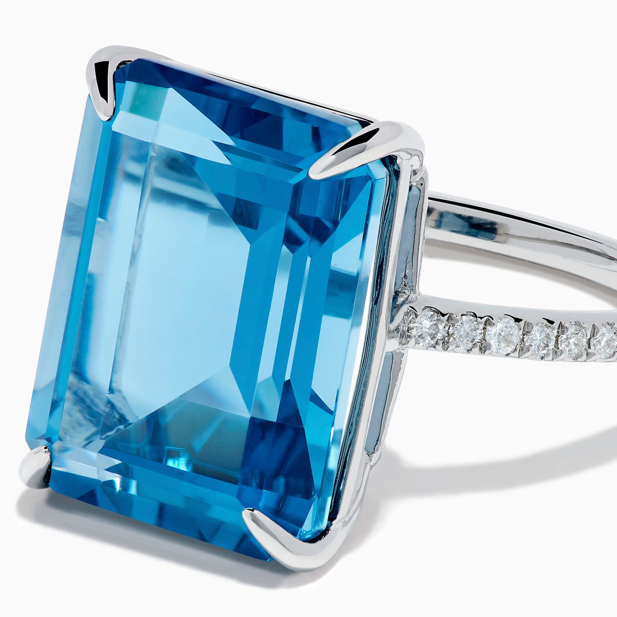 Sterling Silver Blue Topaz and Diamond Emerald-Cut Solitaire Ring