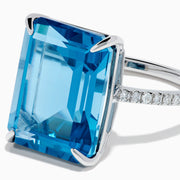 Sterling Silver Blue Topaz and Diamond Emerald-Cut Solitaire Ring