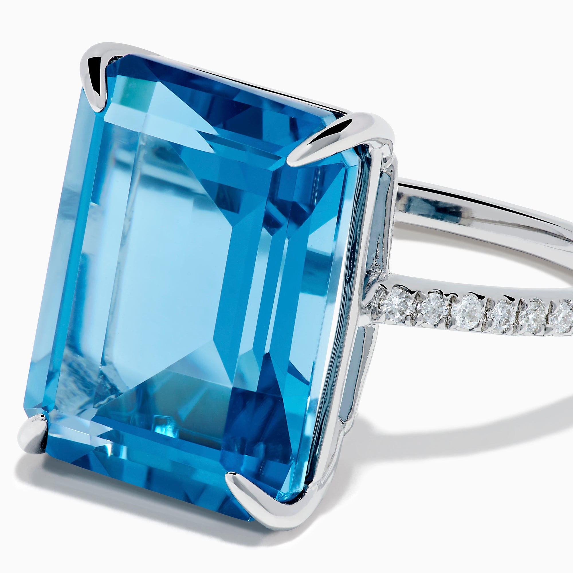 Sterling Silver Blue Topaz and Diamond Emerald-Cut Solitaire Ring