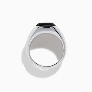 The Men's 925 Sterling Silver Onyx Ring showcases a wide band with a large rectangular black onyx set in the center, shown against a plain white background.