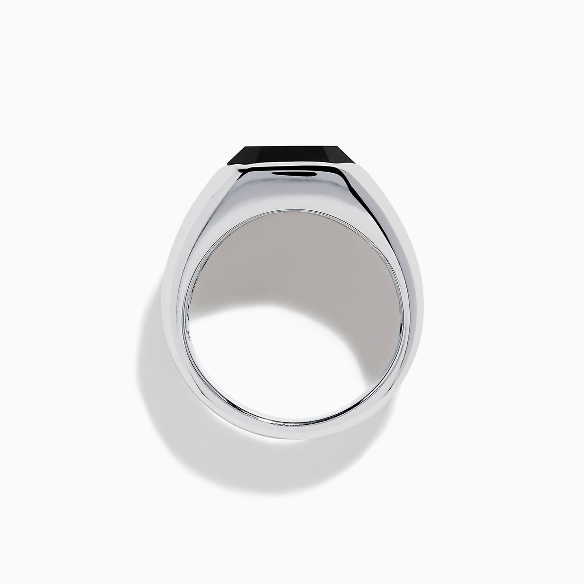 The Men's 925 Sterling Silver Onyx Ring showcases a wide band with a large rectangular black onyx set in the center, shown against a plain white background.