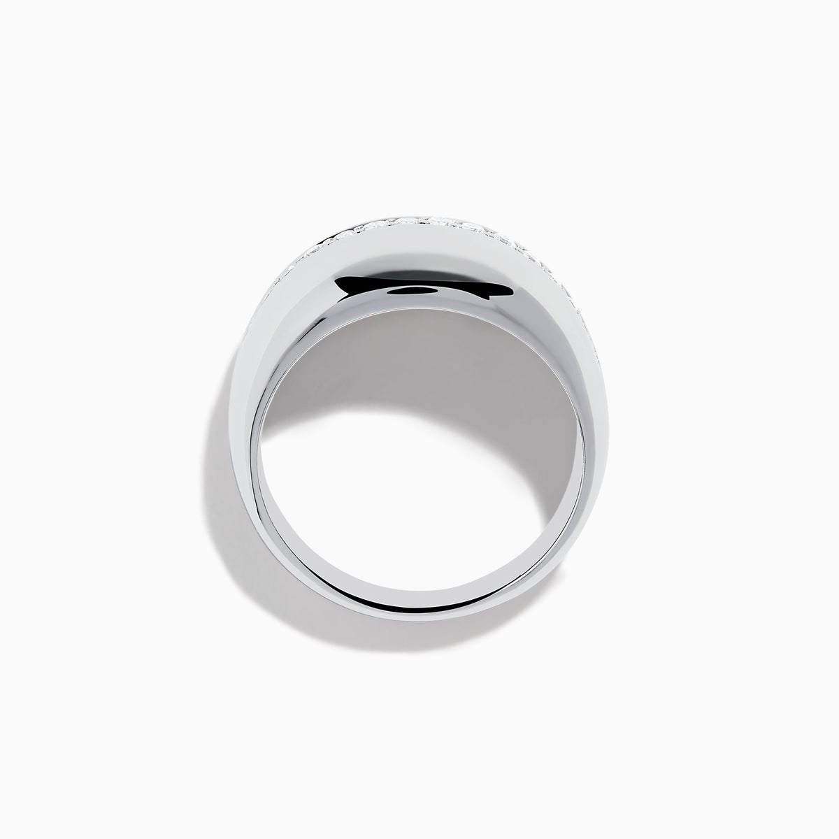 The 925 Sterling Silver Diamond Wide Dome Ring showcases a row of small, round diamonds set horizontally around the band, all displayed against a plain white background.