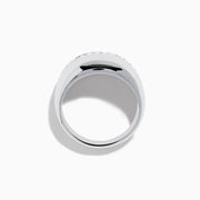 The 925 Sterling Silver Diamond Wide Dome Ring showcases a row of small, round diamonds set horizontally around the band, all displayed against a plain white background.
