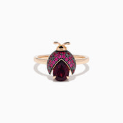 14K Rose Gold Rhodolite, Ruby and Black Diamond Ladybug Ring