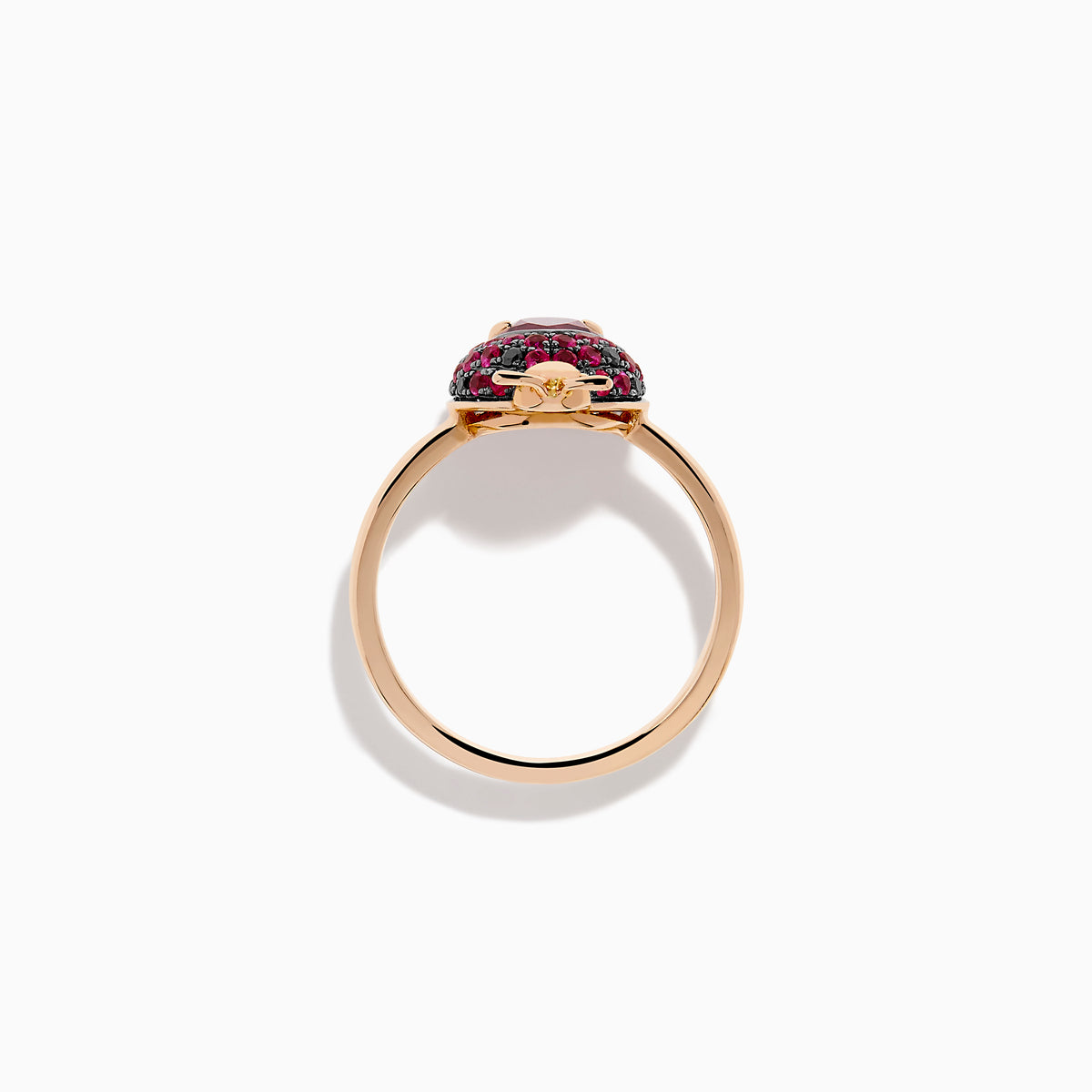 14K Rose Gold Rhodolite, Ruby and Black Diamond Ladybug Ring