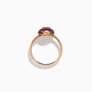 14K Rose Gold Rhodolite, Ruby and Black Diamond Ladybug Ring