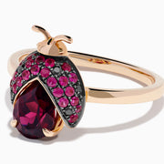 14K Rose Gold Rhodolite, Ruby and Black Diamond Ladybug Ring