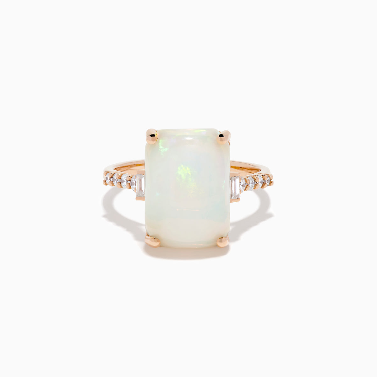 14K Rose Gold Opal and Diamond Cushion-Cut Solitaire Ring