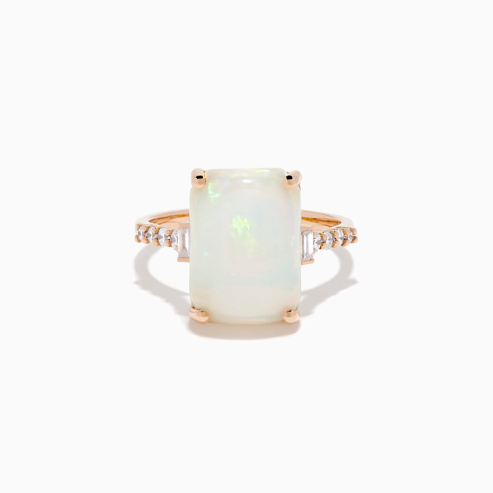 14K Rose Gold Opal and Diamond Cushion-Cut Solitaire Ring