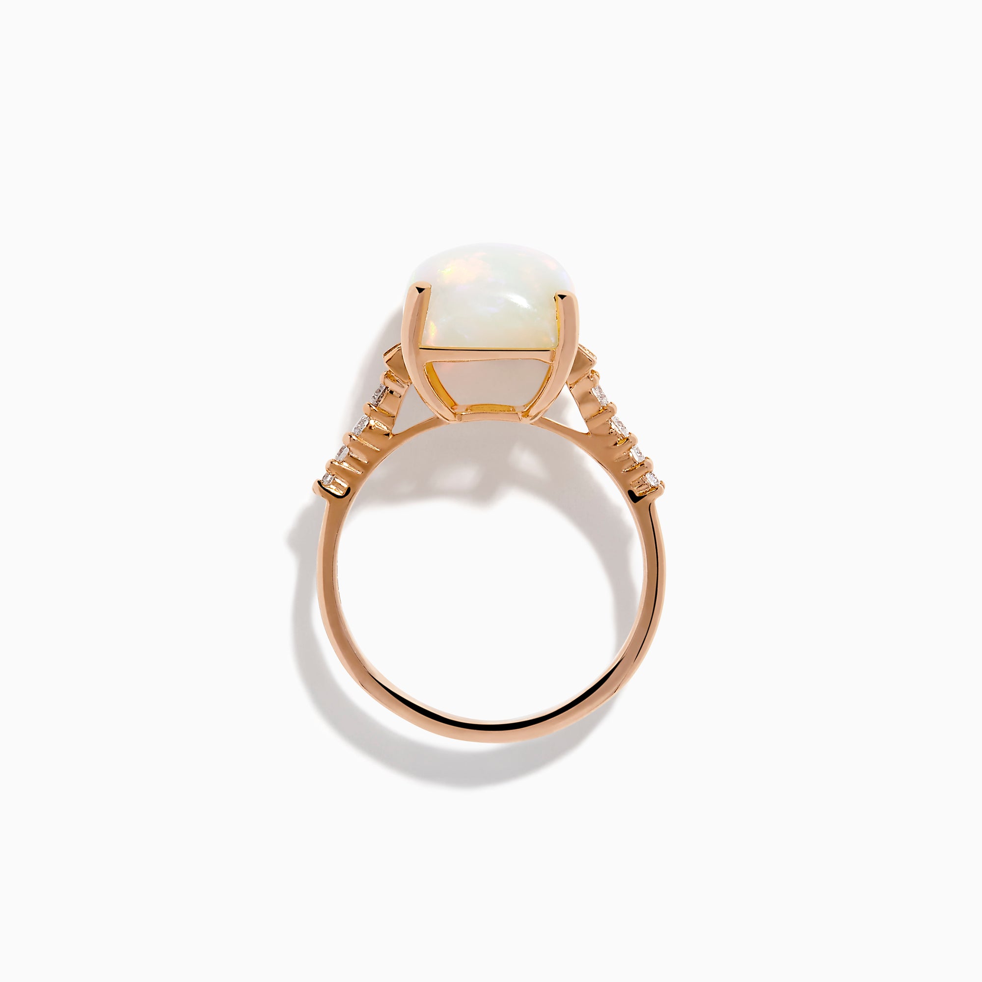 14K Rose Gold Opal and Diamond Cushion-Cut Solitaire Ring