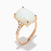 14K Rose Gold Opal and Diamond Cushion-Cut Solitaire Ring