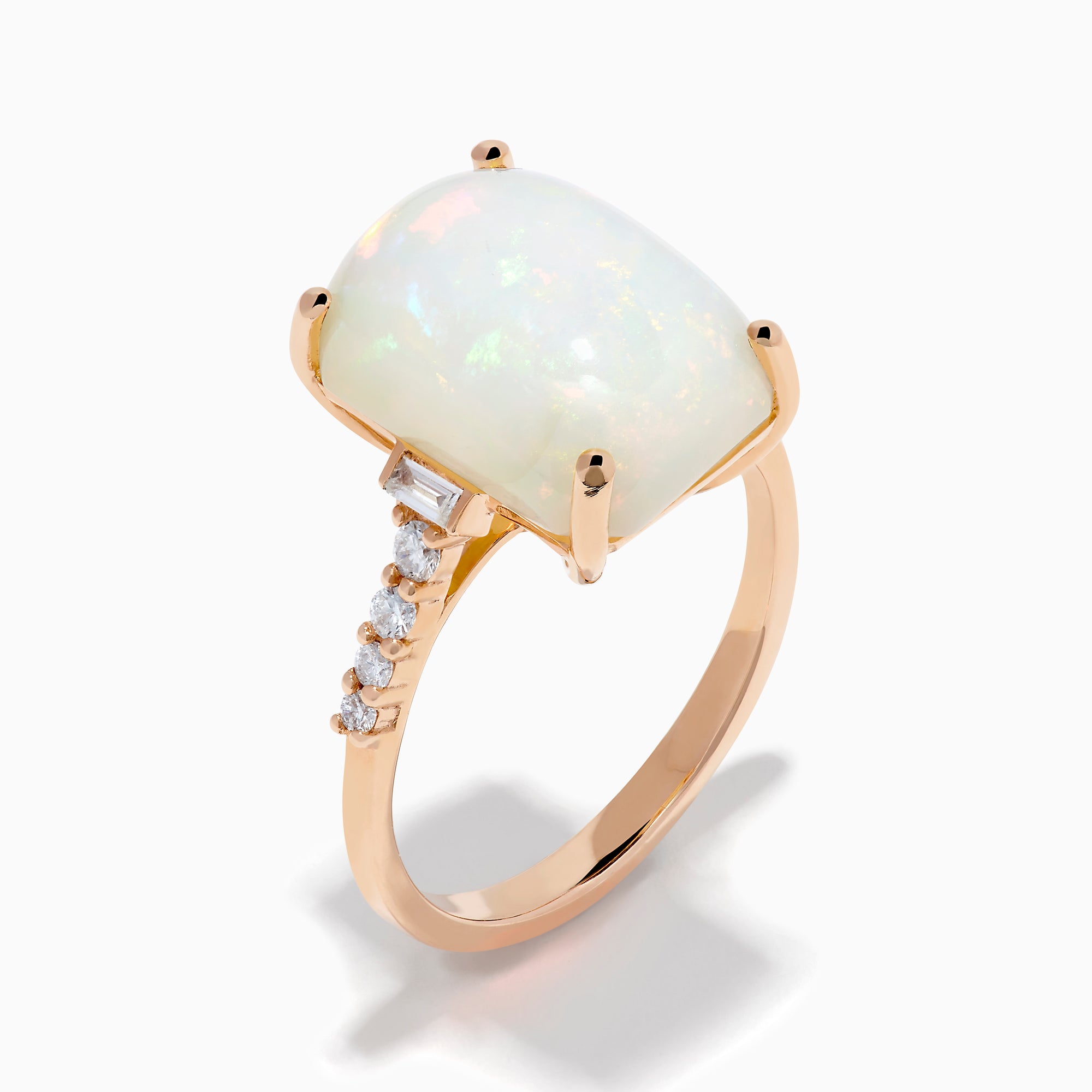 14K Rose Gold Opal and Diamond Cushion-Cut Solitaire Ring