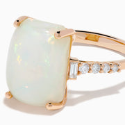 14K Rose Gold Opal and Diamond Cushion-Cut Solitaire Ring