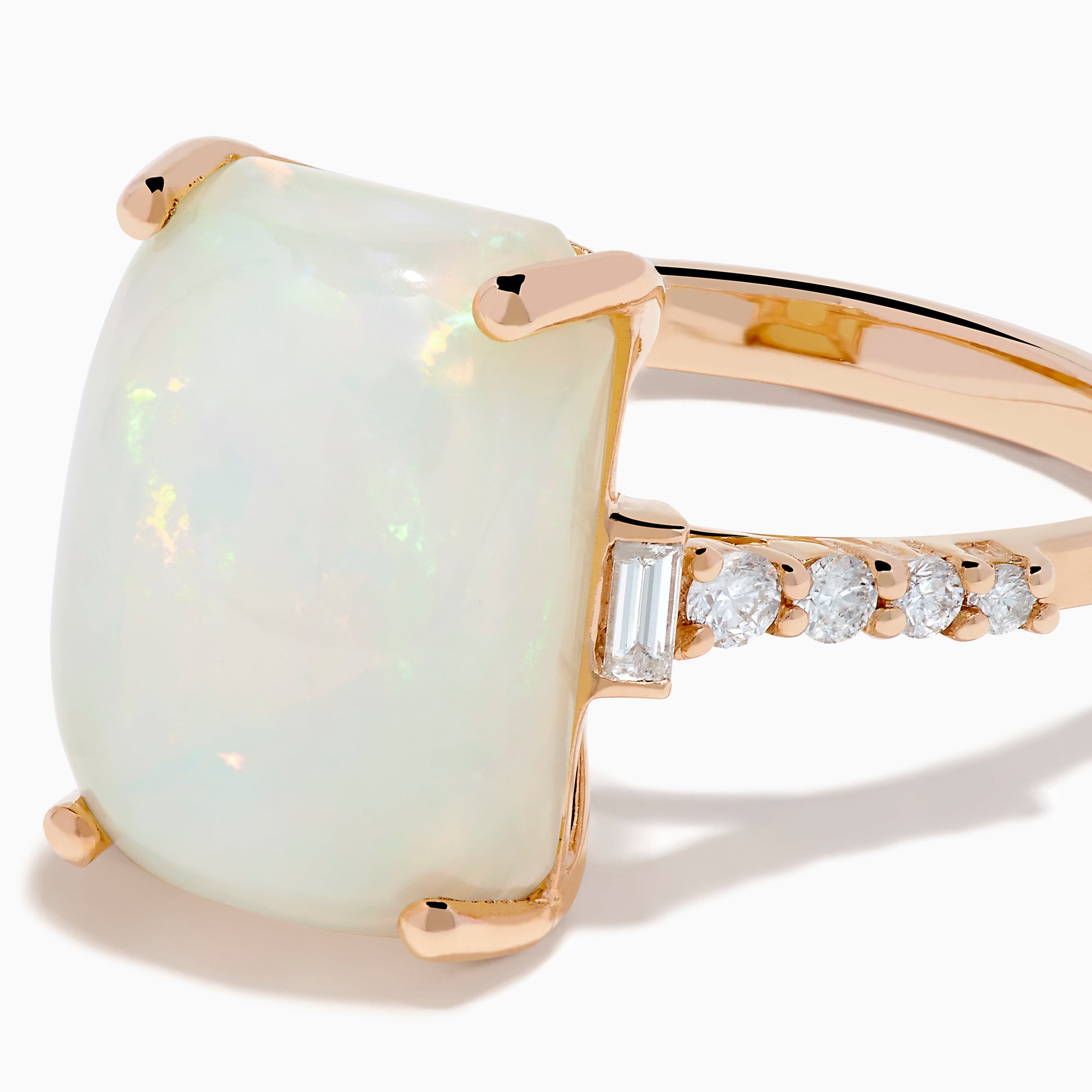 14K Rose Gold Opal and Diamond Cushion-Cut Solitaire Ring