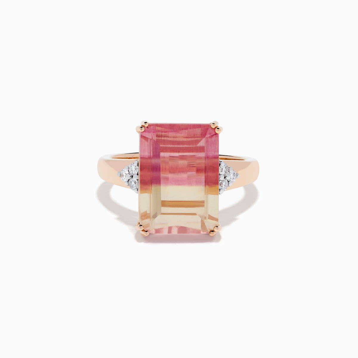 14K Rose Gold Emerald-Cut Fluorite and Diamond Cocktail Ring