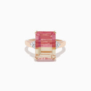 14K Rose Gold Emerald-Cut Fluorite and Diamond Cocktail Ring