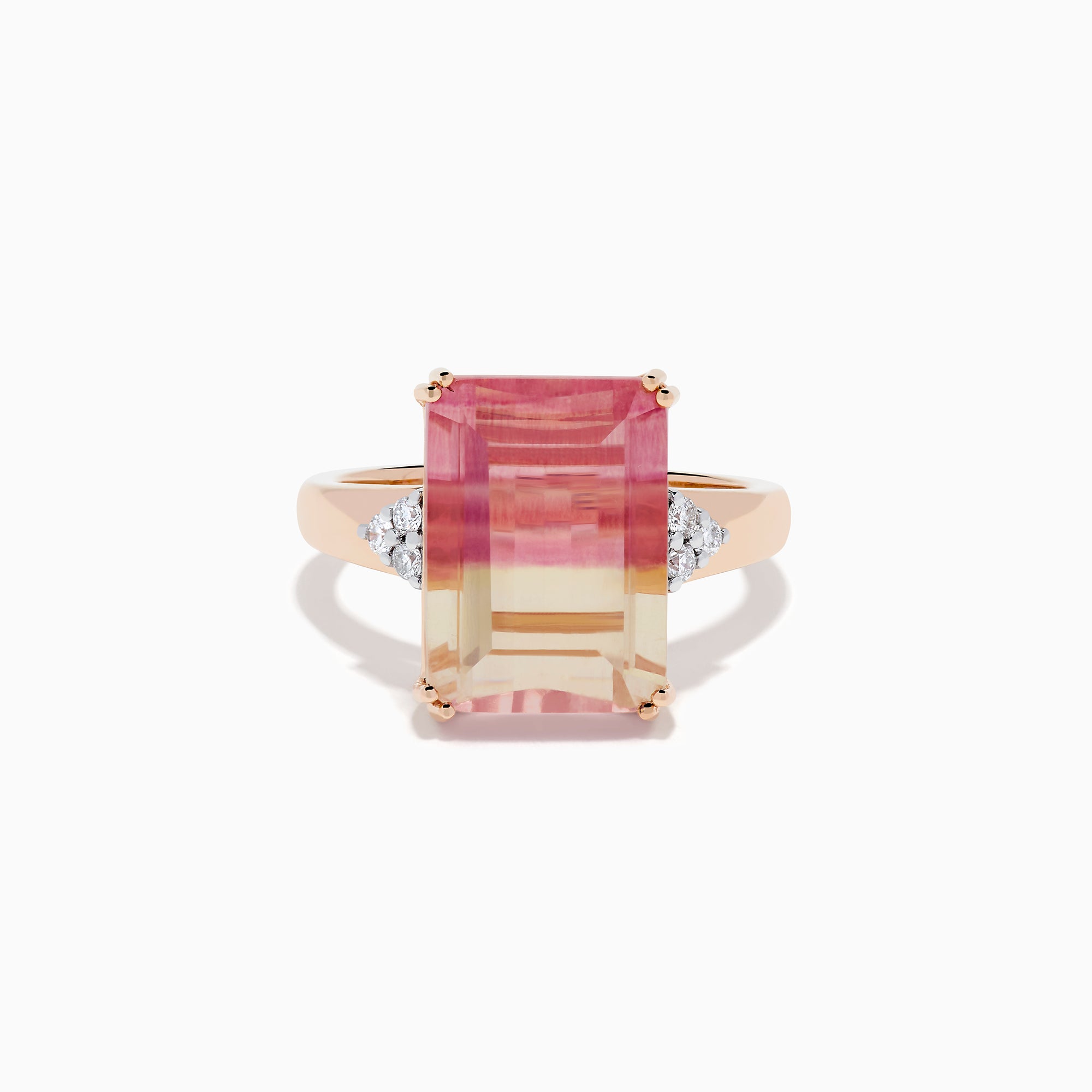 14K Rose Gold Emerald-Cut Fluorite and Diamond Cocktail Ring