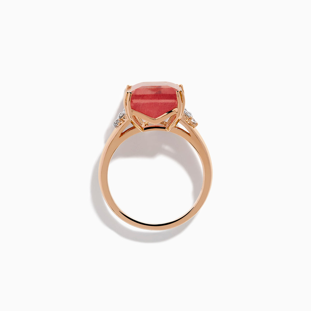 14K Rose Gold Emerald-Cut Fluorite and Diamond Cocktail Ring