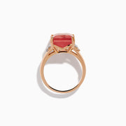 14K Rose Gold Emerald-Cut Fluorite and Diamond Cocktail Ring