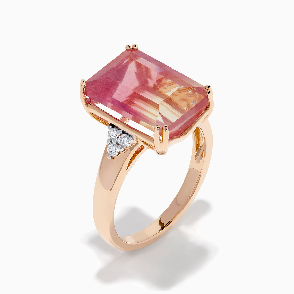 14K Rose Gold Emerald-Cut Fluorite and Diamond Cocktail Ring