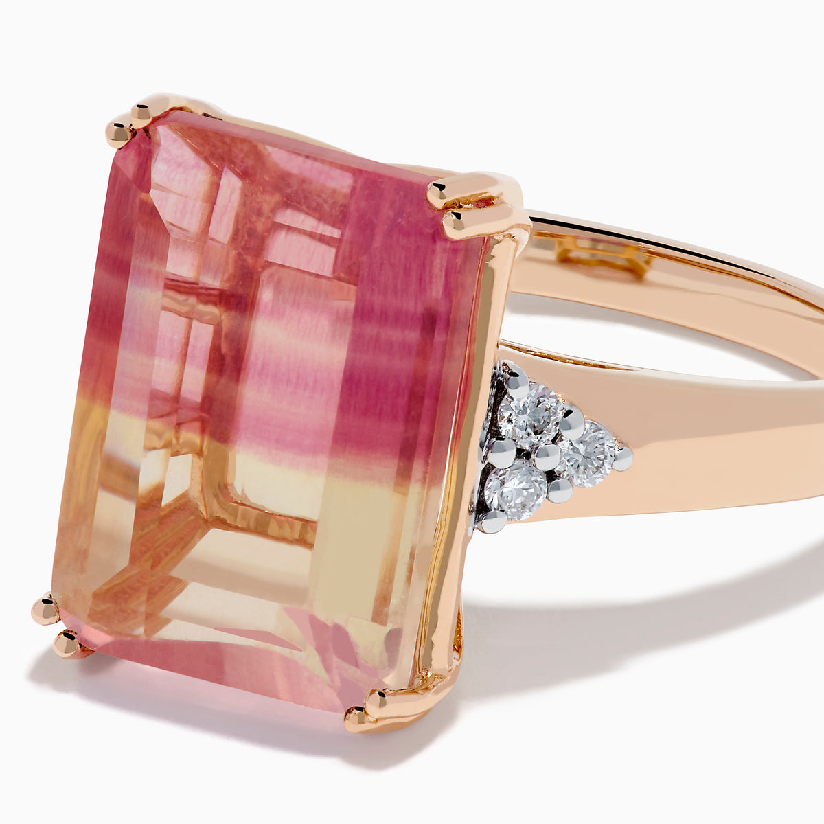 14K Rose Gold Emerald-Cut Fluorite and Diamond Cocktail Ring